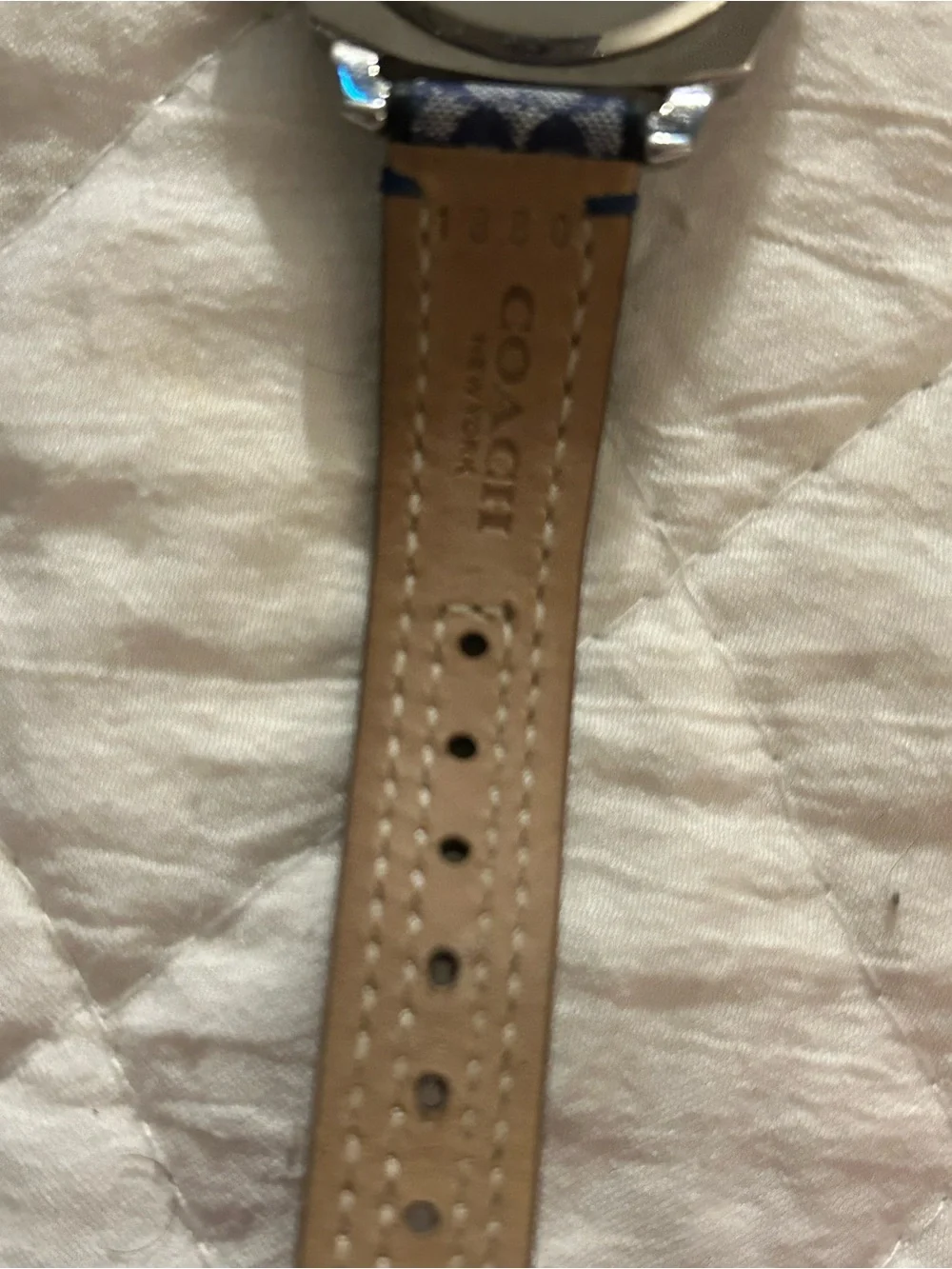 Coach Women's Silver Dial Watch with Blue Signature Strap